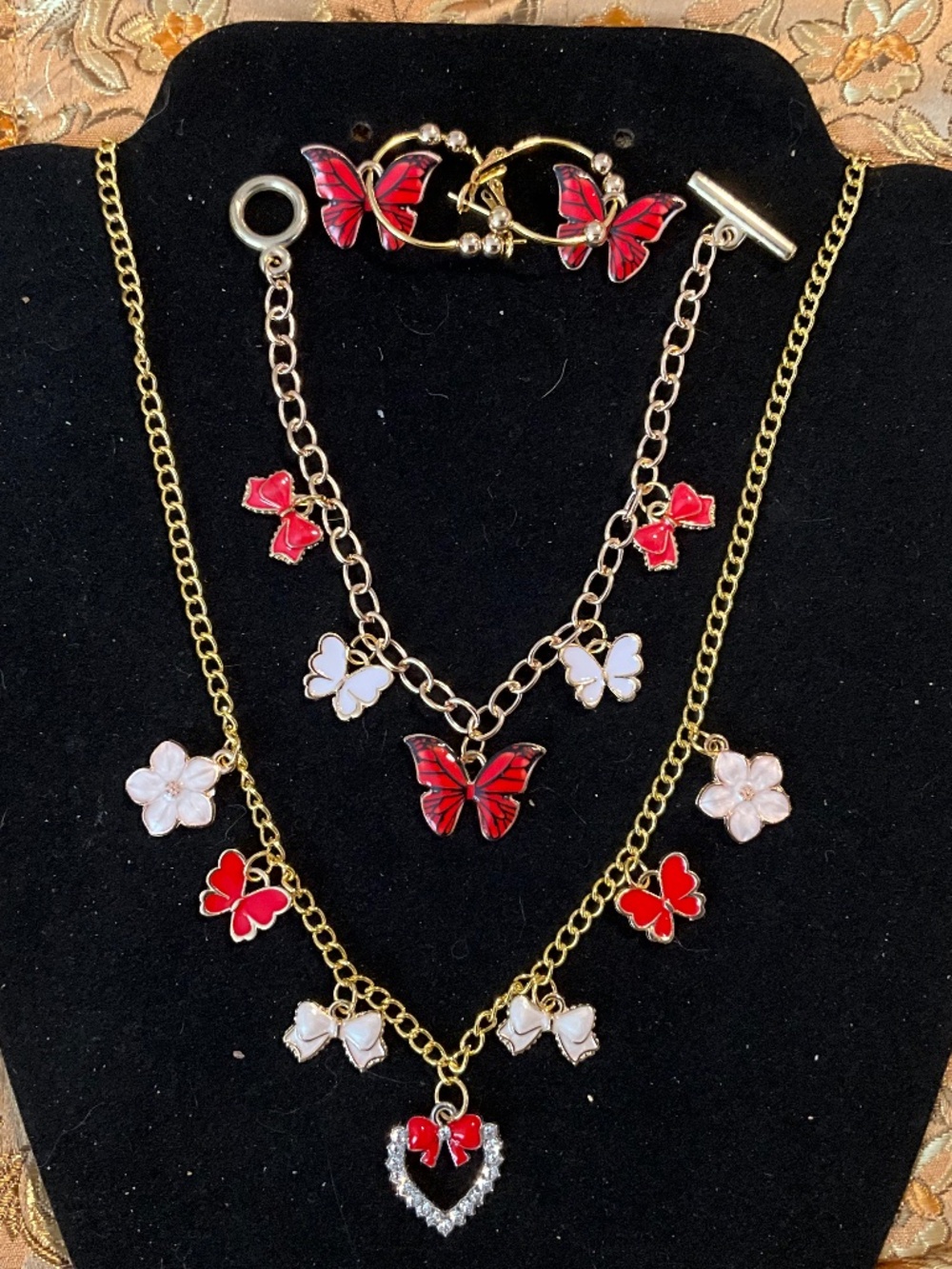 Parky’s Place Butterfly & Bow 3-Pc Jewelry Set Necklace Bracelet Earrings